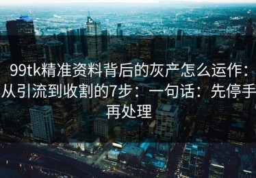 99tk精准资料背后的灰产怎么运作：从引流到收割的7步：一句话：先停手再处理