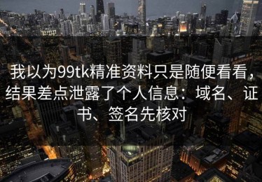 我以为99tk精准资料只是随便看看，结果差点泄露了个人信息：域名、证书、签名先核对