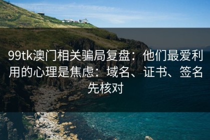 99tk澳门相关骗局复盘：他们最爱利用的心理是焦虑：域名、证书、签名先核对