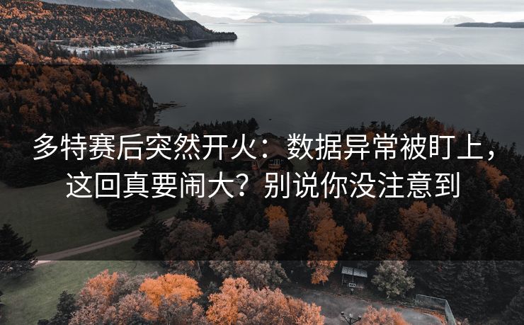 多特赛后突然开火：数据异常被盯上，这回真要闹大？别说你没注意到