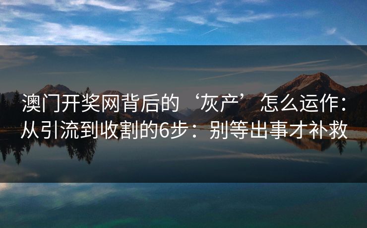 澳门开奖网背后的‘灰产’怎么运作：从引流到收割的6步：别等出事才补救